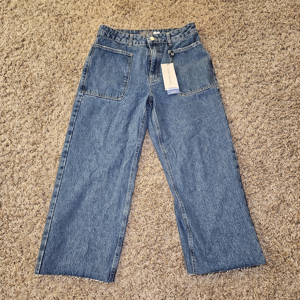 MINT VELVET Mid Indigo‎ Mid Blue Crop Wide Leg Jeans Size 8S NEW With Tags